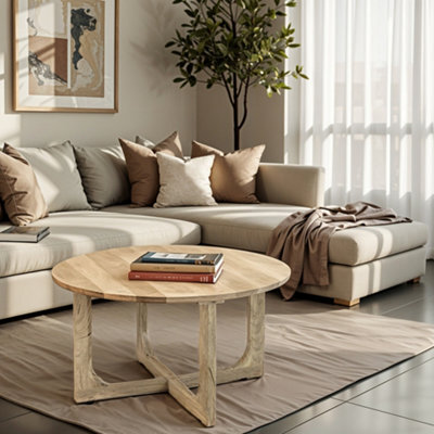 Nolan Natural Solid Mango Wood Round Coffee Table - image 1