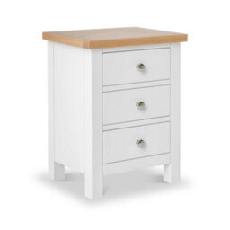 Farro White Bedside Table - Fully Assembled 3 Drawer Cabinet - By Roseland Furniture