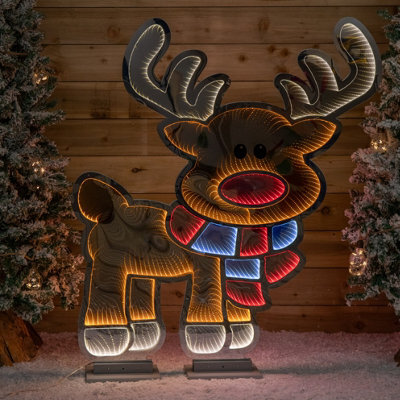 Samuel Alexander 1.20M X 1.9M Light Up Cute Christmas Reindeer Infinity Mirror Decoration With Multi-Coloured Leds - image 1