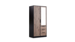 Arte Wardrobe Lati D2 Black And Oak Viking With Mirror - Modern Storage With Shelves, Drawers & Hanging Rail - thumbnail 2