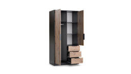 Arte Wardrobe Lati D2 Black And Oak Viking With Mirror - Modern Storage With Shelves, Drawers & Hanging Rail - thumbnail 3