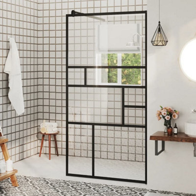 Walplus Walk-In Shower Wall With Clear Esg Glass 80X195 Cm Black - image 1