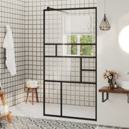 Walplus Walk-In Shower Wall With Clear Esg Glass 80X195 Cm Black - thumbnail 1