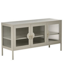 Wyld And Coco Moderna Home 3 Door Sideboard Light Beige Powder-Coated Steel Cabinet With Fluted Glass Fronts - thumbnail 3