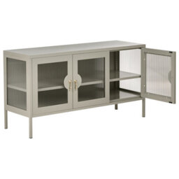 Wyld And Coco Moderna Home 3 Door Sideboard Light Beige Powder-Coated Steel Cabinet With Fluted Glass Fronts - thumbnail 5