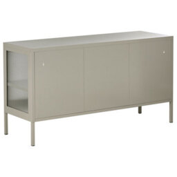 Wyld And Coco Moderna Home 3 Door Sideboard Light Beige Powder-Coated Steel Cabinet With Fluted Glass Fronts - thumbnail 7