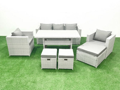 Fimous Garden Dining Set Outdoor Rattan Furniture Set Sofa Dining Table 2 Chairs 3 Stools Light Grey - image 1
