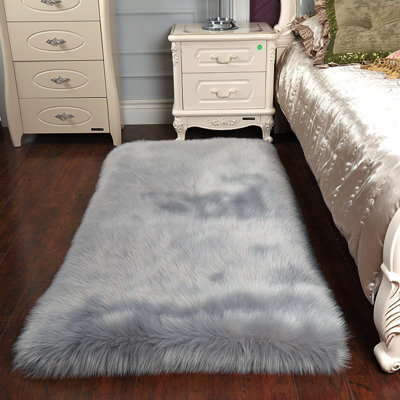 Living And Home Grey Rectangle Super Soft Shaggy Area Rug Home Decor Chair Sofa Cover 900 X 600 mm - image 1