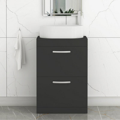 Royal Bathrooms Turin 800mm Freestanding Bathroom Vanity Unit With Sink 2 Drawer Matt Black & Peak Countertop Basin - image 1