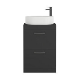 Royal Bathrooms Turin 800mm Freestanding Bathroom Vanity Unit With Sink 2 Drawer Matt Black & Peak Countertop Basin - thumbnail 5