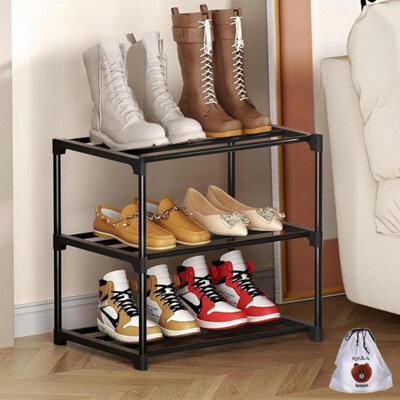 3-Tier Slim Freestanding Shoe Storage Rack Organiser - Black Metal & Plastic - image 1