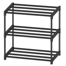 3-Tier Slim Freestanding Shoe Storage Rack Organiser - Black Metal & Plastic - thumbnail 6
