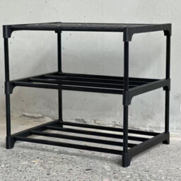 3-Tier Slim Freestanding Shoe Storage Rack Organiser - Black Metal & Plastic - thumbnail 7