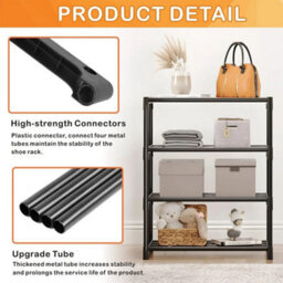 3-Tier Slim Freestanding Shoe Storage Rack Organiser - Black Metal & Plastic - thumbnail 3
