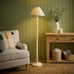 Valuelights Bobbin Green Trim Linen Shade Cream Bobble Floor Lamp
