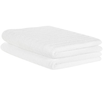 Beliani Set Of 2 Towels Mitiaro Terry Cotton White - image 1