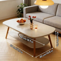 White 2 Layer Coffee Table Cloud Tea Table Modern Living Room Desk W/ Storage Shelf - thumbnail 2