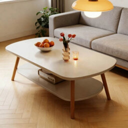 White 2 Layer Coffee Table Cloud Tea Table Modern Living Room Desk W/ Storage Shelf - thumbnail 6