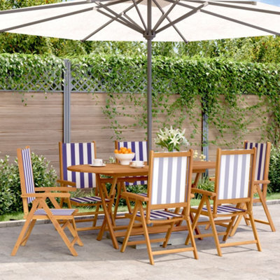 Berkfield Reclining Garden Chairs 6 Pcs Blue And White Fabric And Solid Wood - image 1