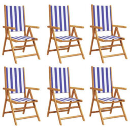 Berkfield Reclining Garden Chairs 6 Pcs Blue And White Fabric And Solid Wood - thumbnail 2