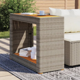 Walplus Garden Side Table With Wooden Top Grey 100X40X75 Cm Poly Rattan - thumbnail 3