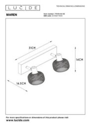 Lucide Maren Retro Twin Ceiling Spotlight - 2Xe14 - Black - thumbnail 8