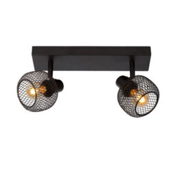 Lucide Maren Retro Twin Ceiling Spotlight - 2Xe14 - Black - thumbnail 1
