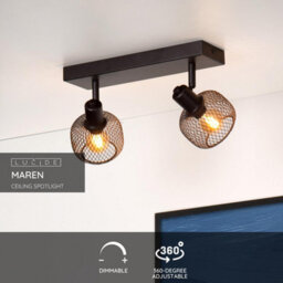 Lucide Maren Retro Twin Ceiling Spotlight - 2Xe14 - Black - thumbnail 3