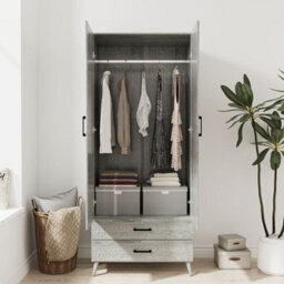 Urbn-Living Urbnliving 180Cm Height Ash Grey Wardrobe With Mirror 2 Door 2 Drawer Bedroom Clothes Storage Hanging Rail - thumbnail 3