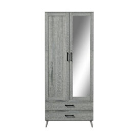 Urbn-Living Urbnliving 180Cm Height Ash Grey Wardrobe With Mirror 2 Door 2 Drawer Bedroom Clothes Storage Hanging Rail - thumbnail 5