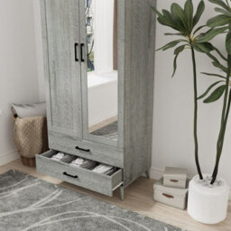 Urbn-Living Urbnliving 180Cm Height Ash Grey Wardrobe With Mirror 2 Door 2 Drawer Bedroom Clothes Storage Hanging Rail - thumbnail 4