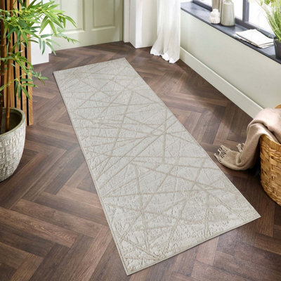 Perla Modern Abstract Linear Living Room Area Rug Metallic Sheen Contemporary Hallway Runner Axis-Beige 60X220 Cm - image 1