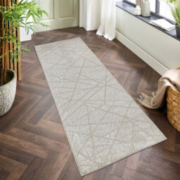 Perla Modern Abstract Linear Living Room Area Rug Metallic Sheen Contemporary Hallway Runner Axis-Beige 60X220 Cm - thumbnail 1