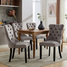 Matteo Set Of 4 Modern Upholstered Velvet Dining Chairs With Button Tufted Back & Knocker Ring - Grey - thumbnail 1