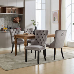 Matteo Set Of 4 Modern Upholstered Velvet Dining Chairs With Button Tufted Back & Knocker Ring - Grey - thumbnail 3