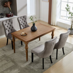 Matteo Set Of 4 Modern Upholstered Velvet Dining Chairs With Button Tufted Back & Knocker Ring - Grey - thumbnail 2