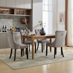 Matteo Set Of 4 Modern Upholstered Velvet Dining Chairs With Button Tufted Back & Knocker Ring - Grey - thumbnail 5