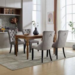 Matteo Set Of 4 Modern Upholstered Velvet Dining Chairs With Button Tufted Back & Knocker Ring - Grey - thumbnail 4