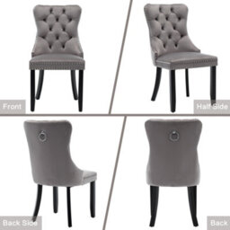 Matteo Set Of 4 Modern Upholstered Velvet Dining Chairs With Button Tufted Back & Knocker Ring - Grey - thumbnail 7