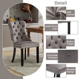 Matteo Set Of 4 Modern Upholstered Velvet Dining Chairs With Button Tufted Back & Knocker Ring - Grey - thumbnail 6