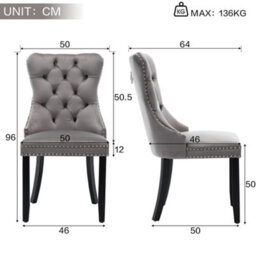 Matteo Set Of 4 Modern Upholstered Velvet Dining Chairs With Button Tufted Back & Knocker Ring - Grey - thumbnail 8