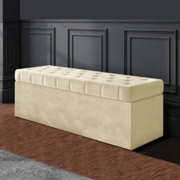90Cm Sd Ottoman Storage Box, Cream Velvet Upholstered Chesterfield Storage Ottoman Box