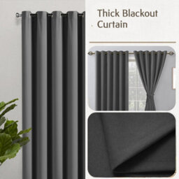 Oxford Homeware Plain Grey 230Gsm Blackout Curtain Thermal Insulated Eyelet For Window Curtain Pair (W)117Cm X (L)137Cm - thumbnail 5