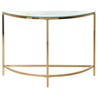 Beliani Half-Moon Console Table White Tempered Glass And Gold-Tone Frame, W111 X D36 X H78Cm - image 1