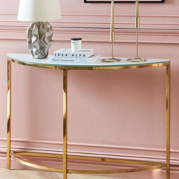 Beliani Half-Moon Console Table White Tempered Glass And Gold-Tone Frame, W111 X D36 X H78Cm - thumbnail 2