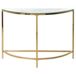 Beliani Half-Moon Console Table White Tempered Glass And Gold-Tone Frame, W111 X D36 X H78Cm - thumbnail 1