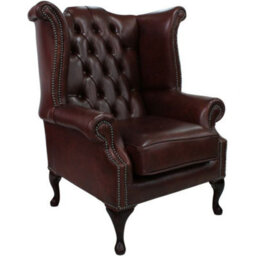 Chesterfield High Back Wing Chair Byron Conker Leather In Queen Anne Style - thumbnail 2