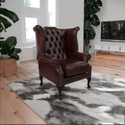 Chesterfield High Back Wing Chair Byron Conker Leather In Queen Anne Style - thumbnail 3