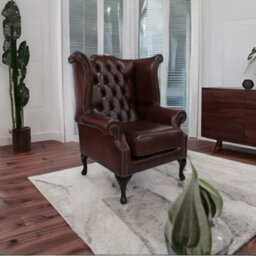 Chesterfield High Back Wing Chair Byron Conker Leather In Queen Anne Style - thumbnail 4