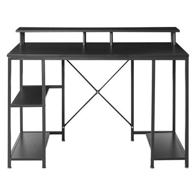 Wyld and Coco Novatech Gaming Desk - Black Mdf Tabletop, Powder-Coated Iron Frame, Integrated Led, 3 Shelves - image 1